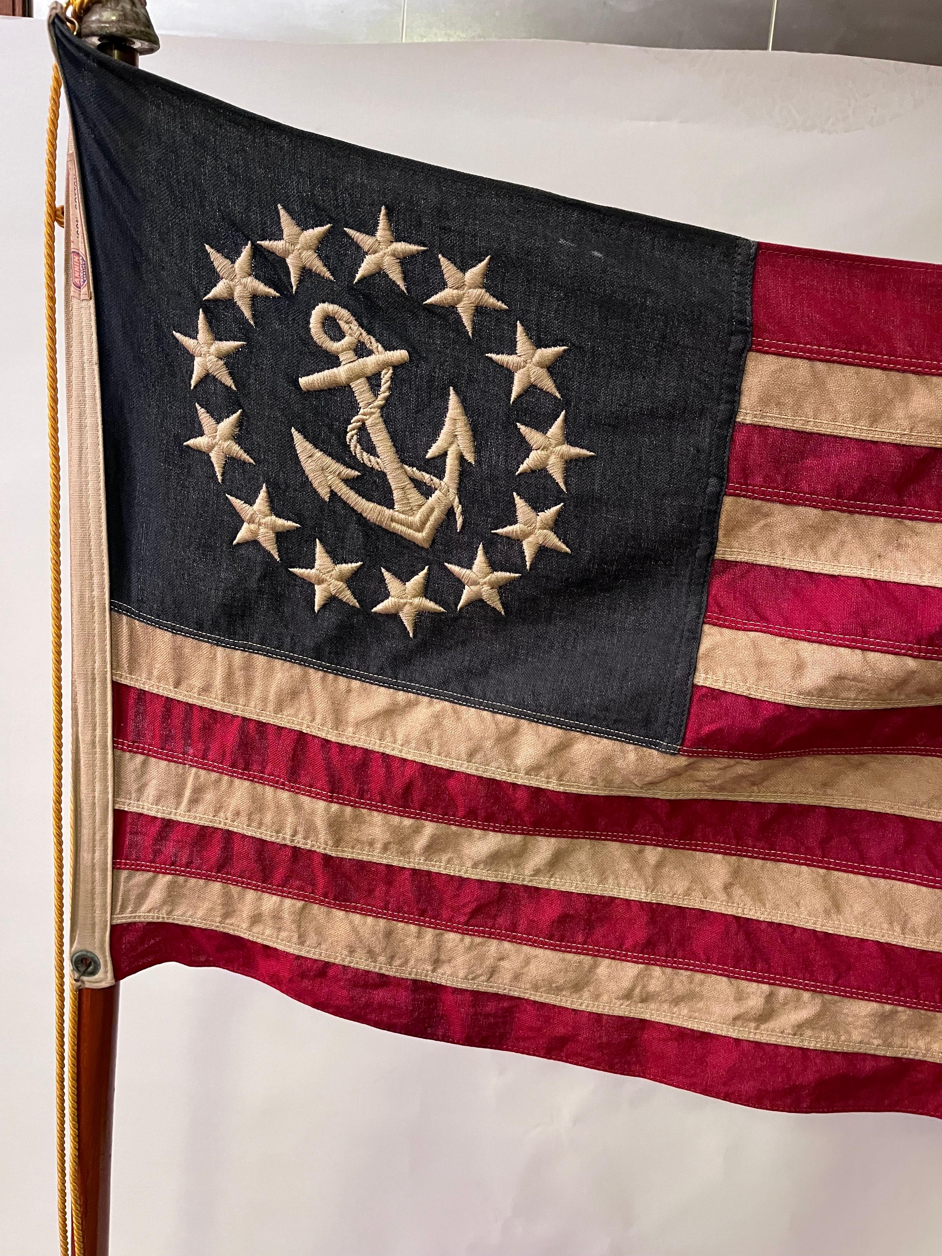 1940s Annin Flagpole on Iron Stand with Eagle Finial Nautical Yacht Flag Anchor In Good Condition For Sale In Red Lion, PA