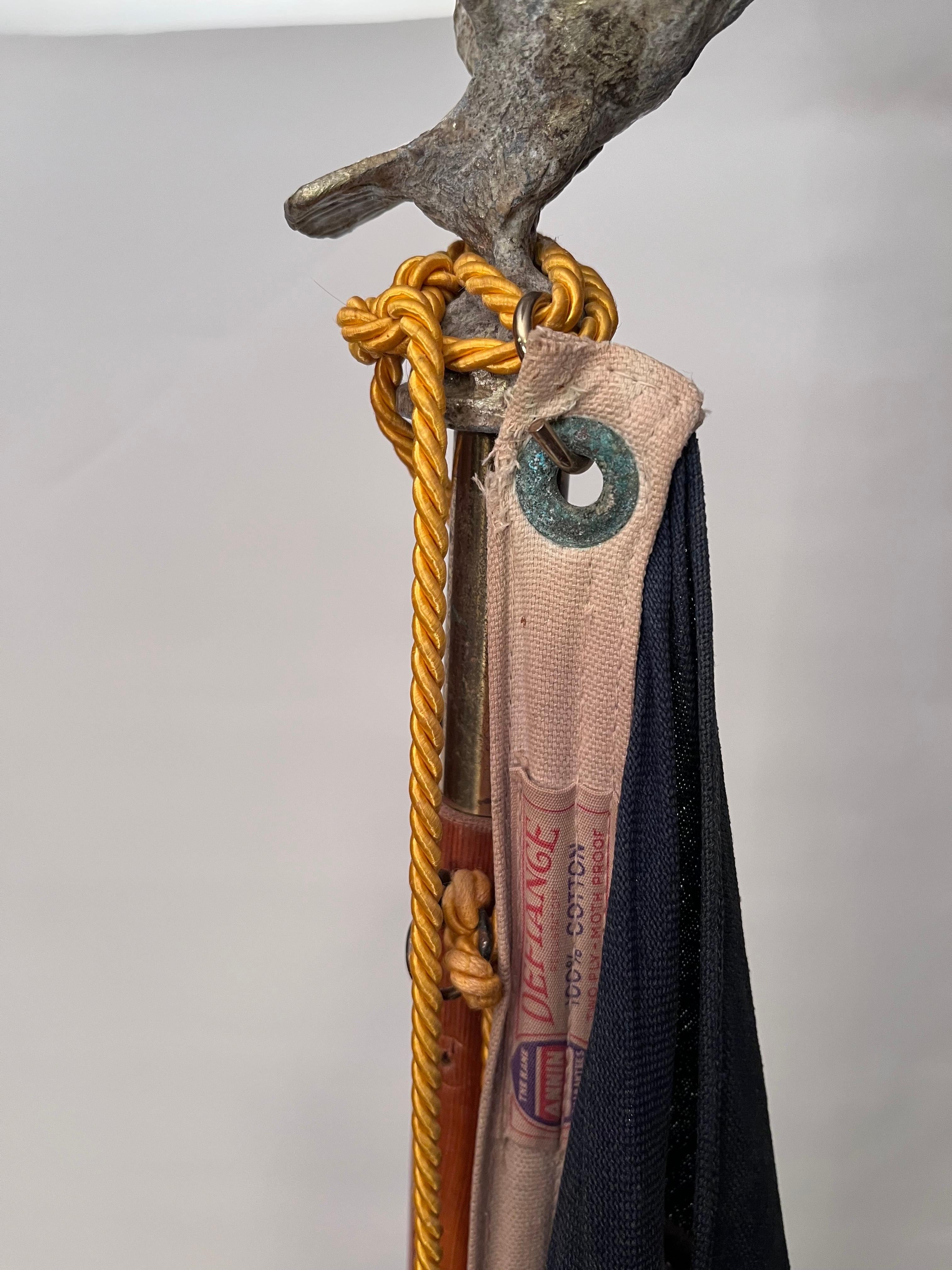 Metal 1940s Annin Flagpole on Iron Stand with Eagle Finial Nautical Yacht Flag Anchor For Sale