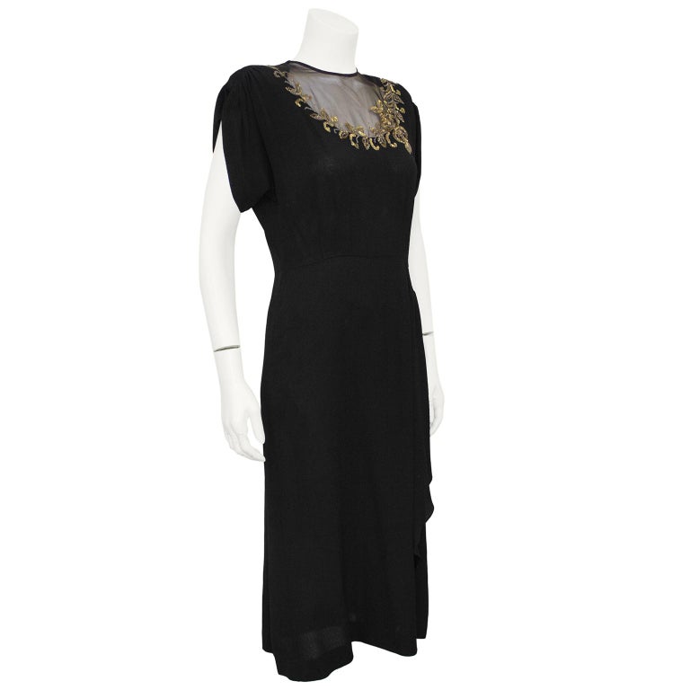 S | 1940s Black Crepe Dress With Deep Pink Cut-Out Appliqué main image 1
