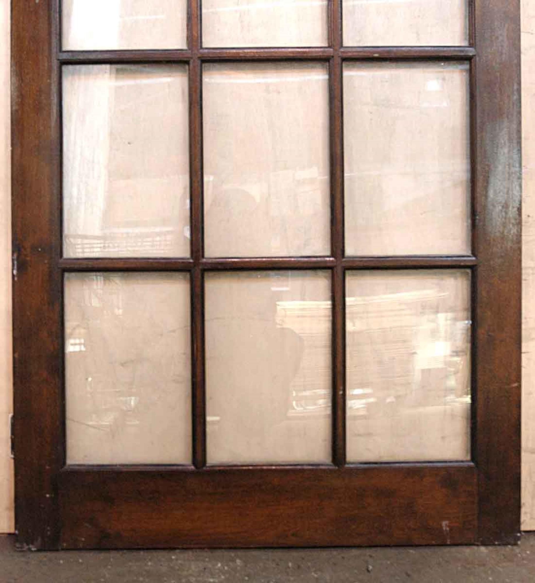 American 1940s Antique 15-Lite Dark Stain Birch French Door