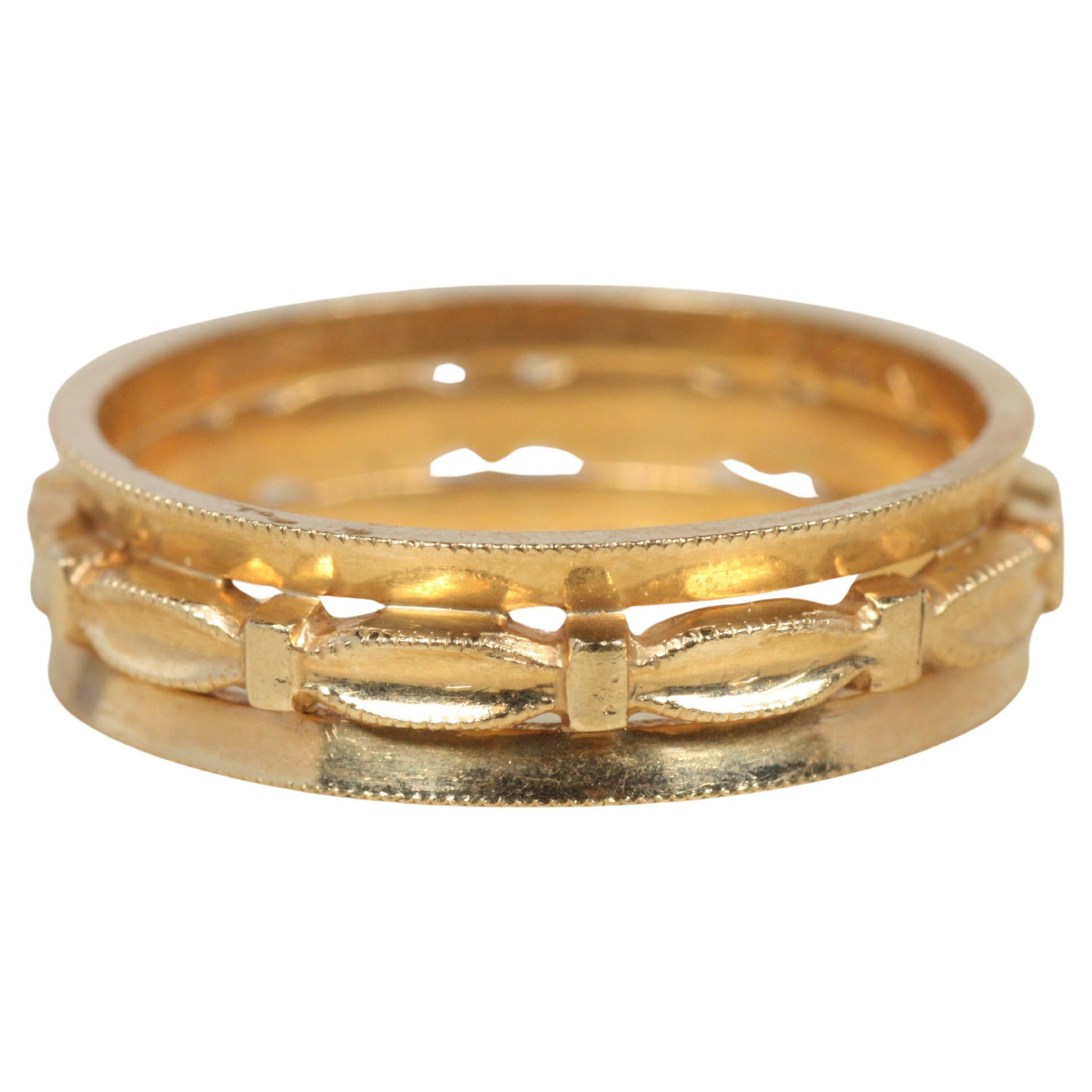 Alianza de boda antigua de 5,1 mm de la década de 1940 en oro rosa de 14 quilates con un intrincado diseño de lazo