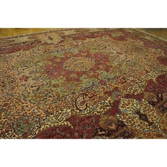 1940s Antique Apricot Floral Paisley Grand Scale Tabriz Silk Knotted Carpet Rug