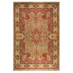 1940s Antique Apricot Floral Paisley Grand Scale Tabriz Silk Knotted Carpet Rug