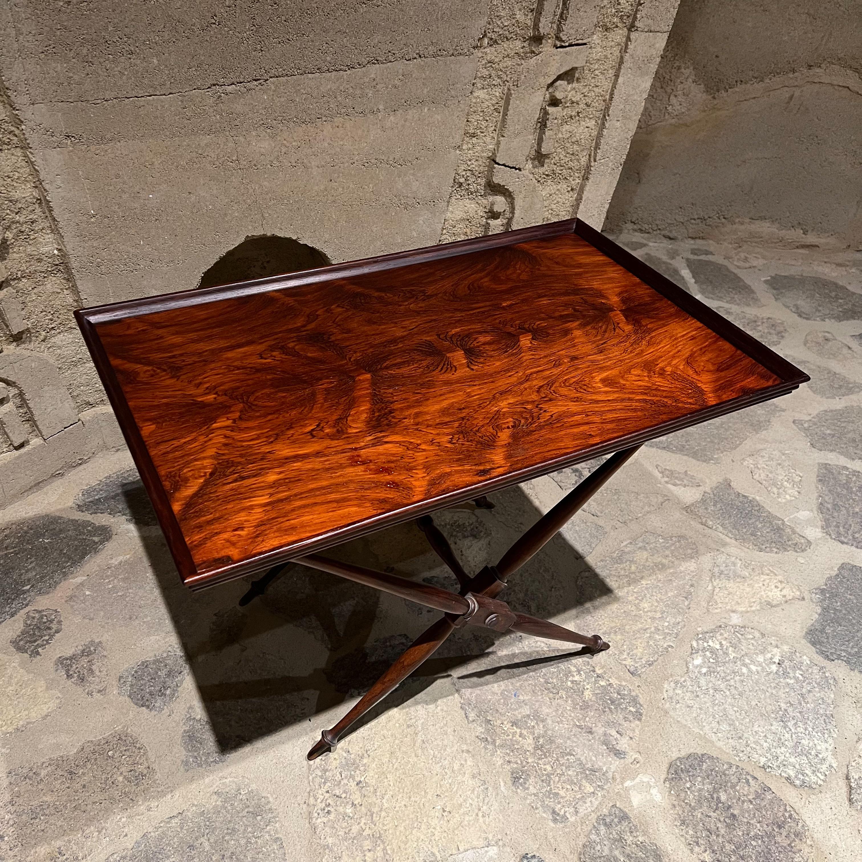 1940s Antique Art Deco Sculptural Egyptian Folding Table Elegant Rosewood Grain In Good Condition In Chula Vista, CA