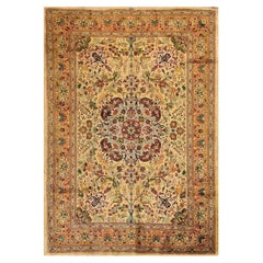 Tappeto in seta Tabriz annodato a mano anni '40, antico campo beige con tortis floreale