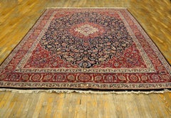 1940s Antique Black Medallion Mashad Khorassan Northeastern Knotted Wool Rug