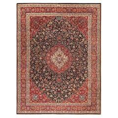 1940s Antique Black Medallion Mashad Khorassan Northeastern Knotted Wool Rug