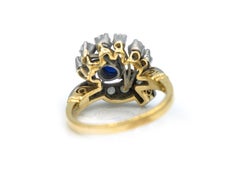 1940s Antique Blue Sapphire and Diamond Two Tone Ring