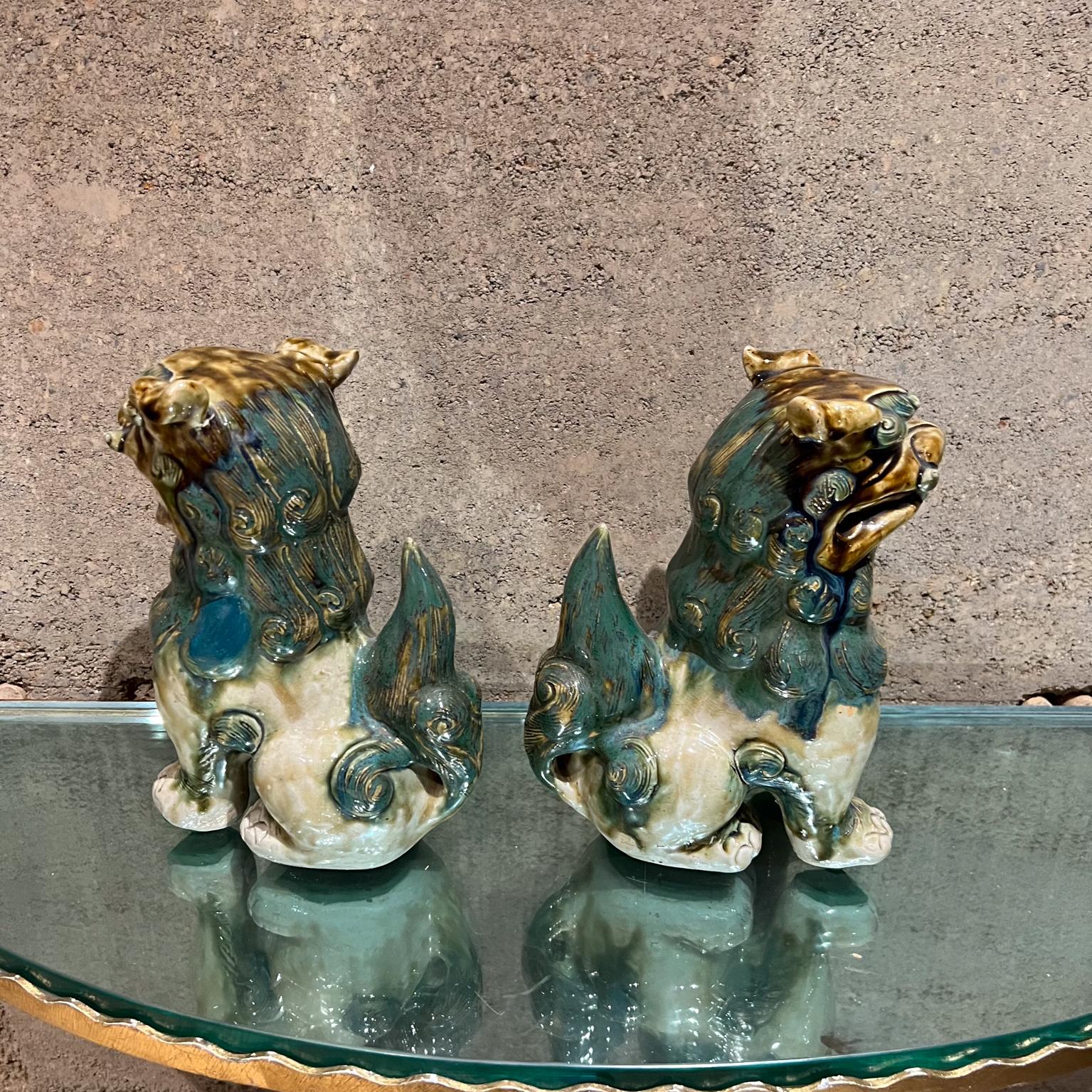 Chinese Export 1940s Chinese Pair Foo Dog Glazed Ceramic Sculpture For Sale