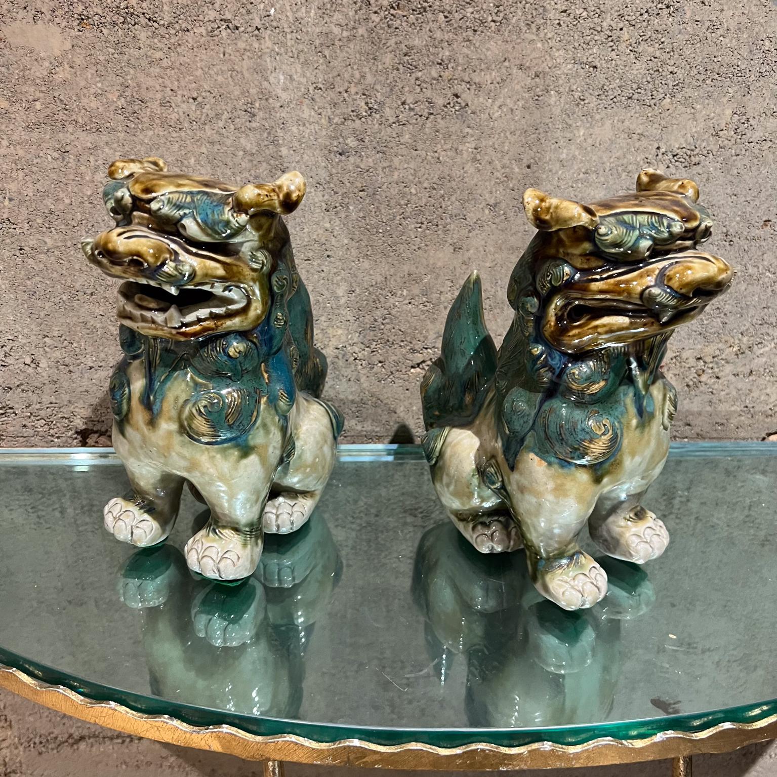 1940s Antique Chinese Pair Foo Dog Figurines Sculpture In Good Condition For Sale In Chula Vista, CA