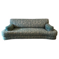 1940s Antique Curved Sofa in Teal Upholstery