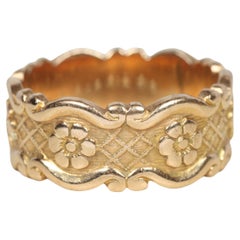 1940s Vintage Floral Wide 8.7mm Wedding Band with Scroll Edges in 14K Rose Gold