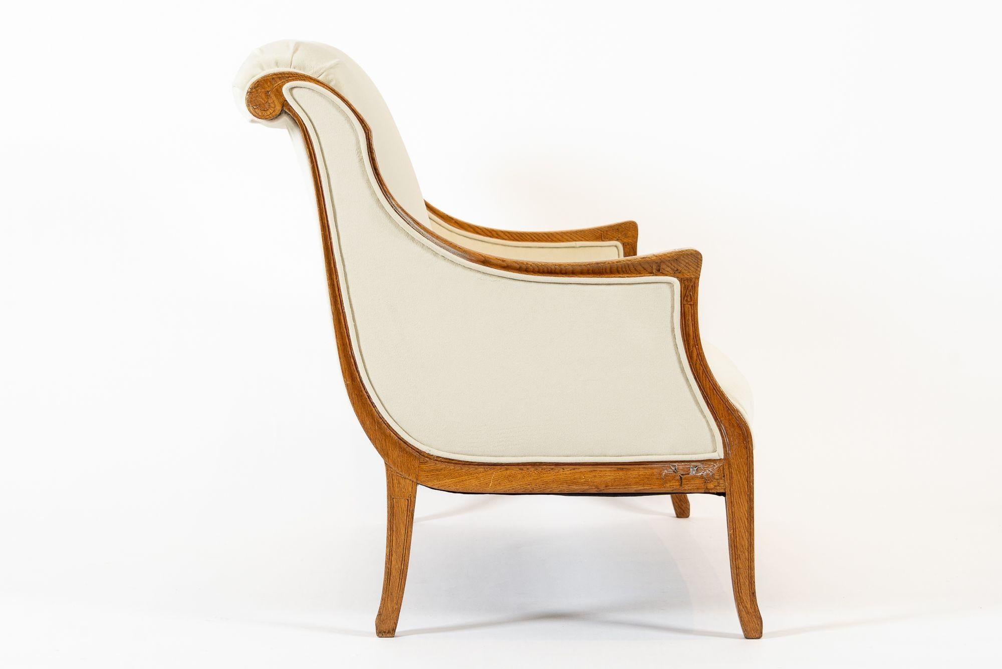 1940s Antique French Art Deco Two-Seat Loveseat Sofa Cream Upholstery In Good Condition For Sale In Detroit, MI