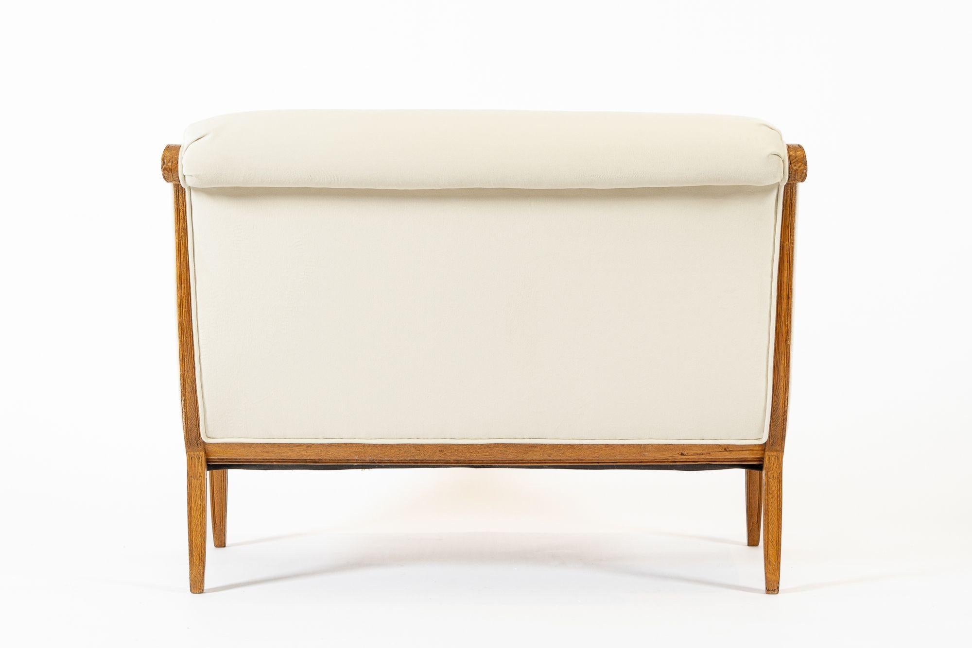 Mid-20th Century 1940s Antique French Art Deco Two-Seat Loveseat Sofa Cream Upholstery For Sale