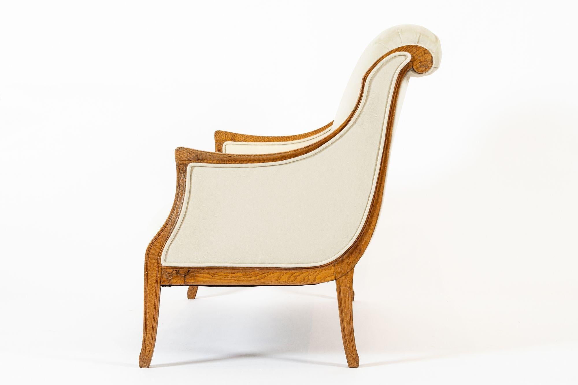 Wool 1940s Antique French Art Deco Two-Seat Loveseat Sofa Cream Upholstery For Sale
