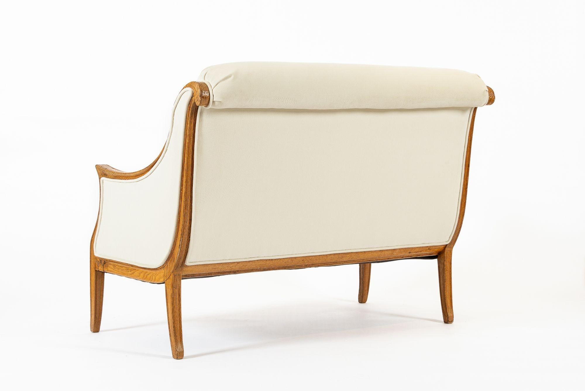 1940s Antique French Art Deco Two-Seat Loveseat Sofa Cream Upholstery For Sale 1