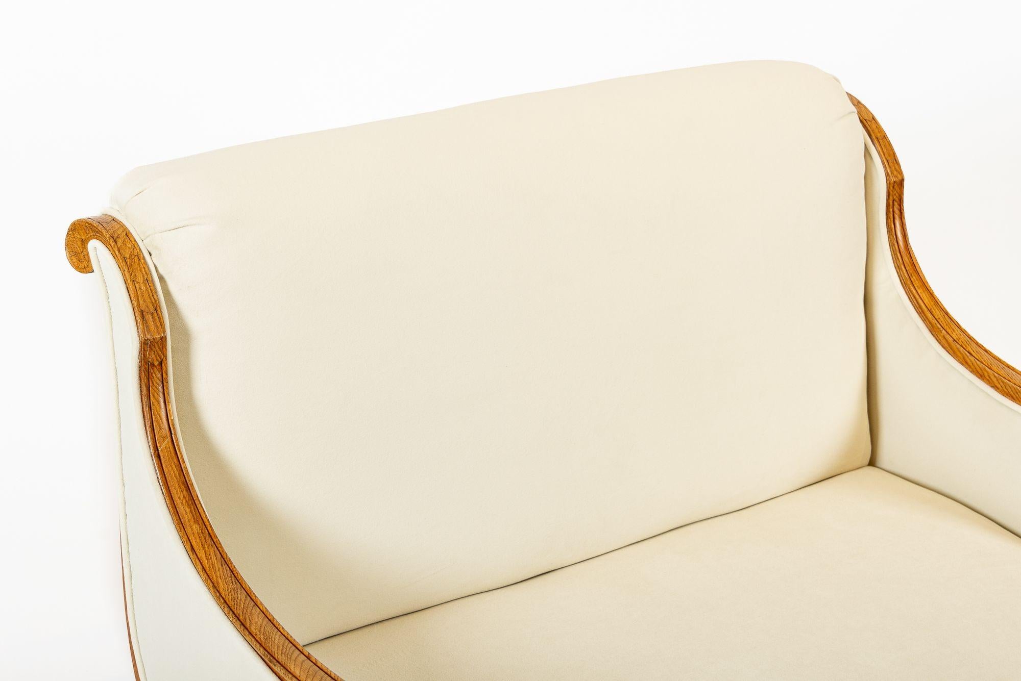 1940s Antique French Art Deco Two-Seat Loveseat Sofa Cream Upholstery For Sale 3