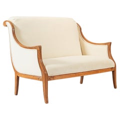 1940s Antique French Art Deco Two-Seat Loveseat Sofa Cream Upholstery