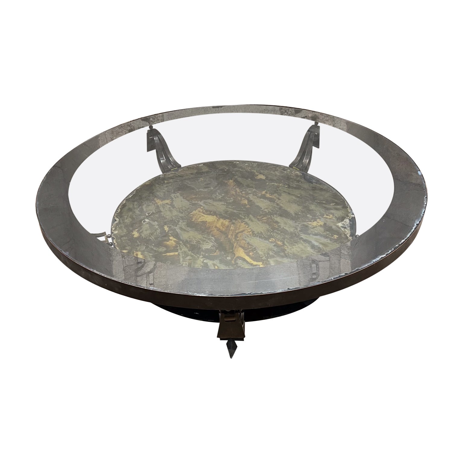1940s Antique Glass and Bronze Cocktail Table by Roberto and Mito Block México en venta