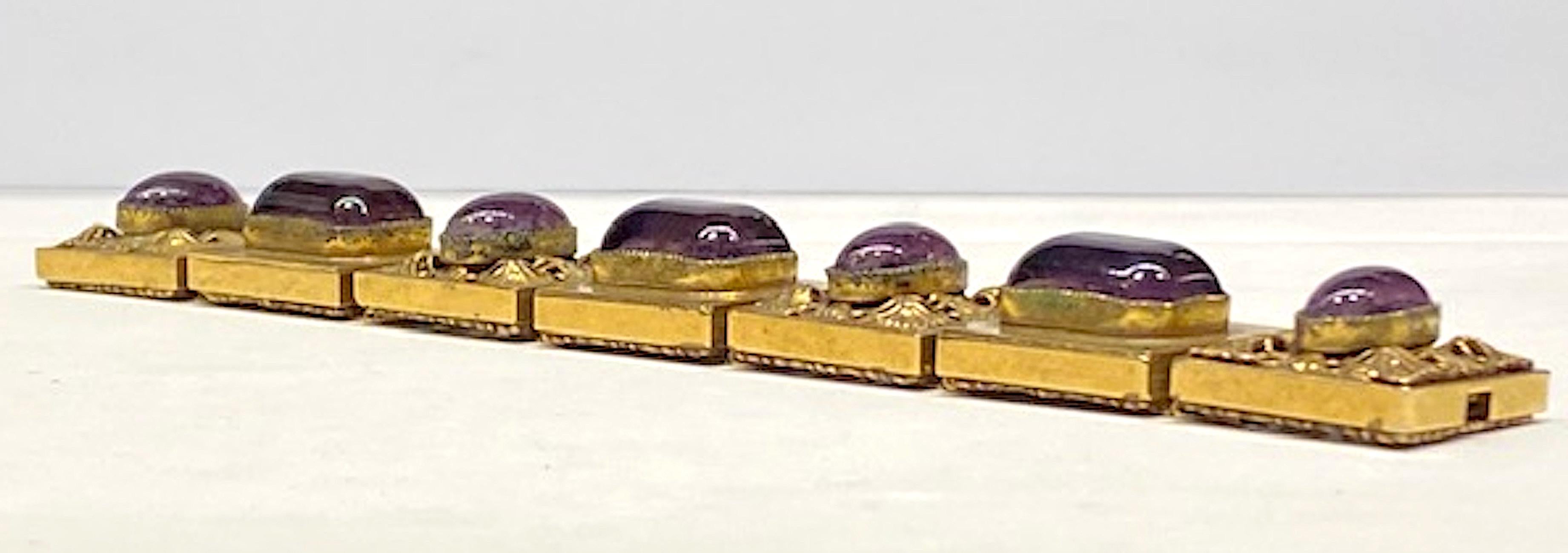 1940s Antique Gold with Purple Cabs Bracelet 8