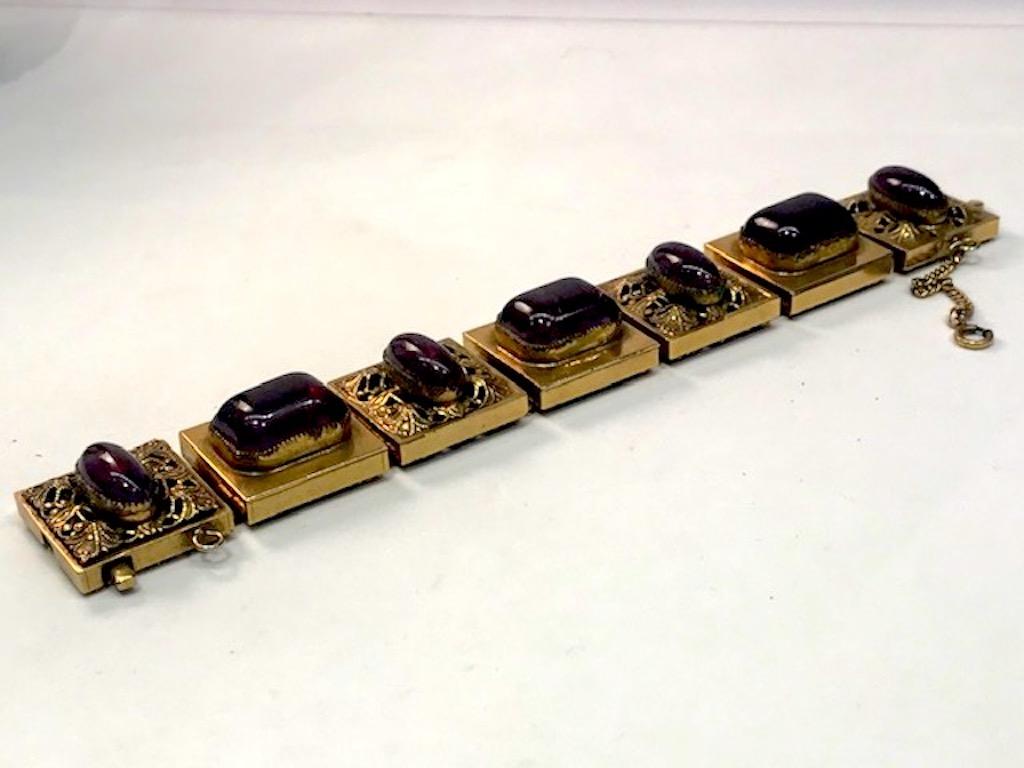 1940s Antique Gold with Purple Cabs Bracelet 9