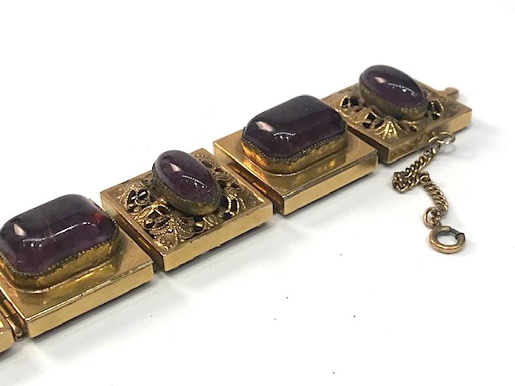 1940s Antique Gold with Purple Cabs Bracelet 10