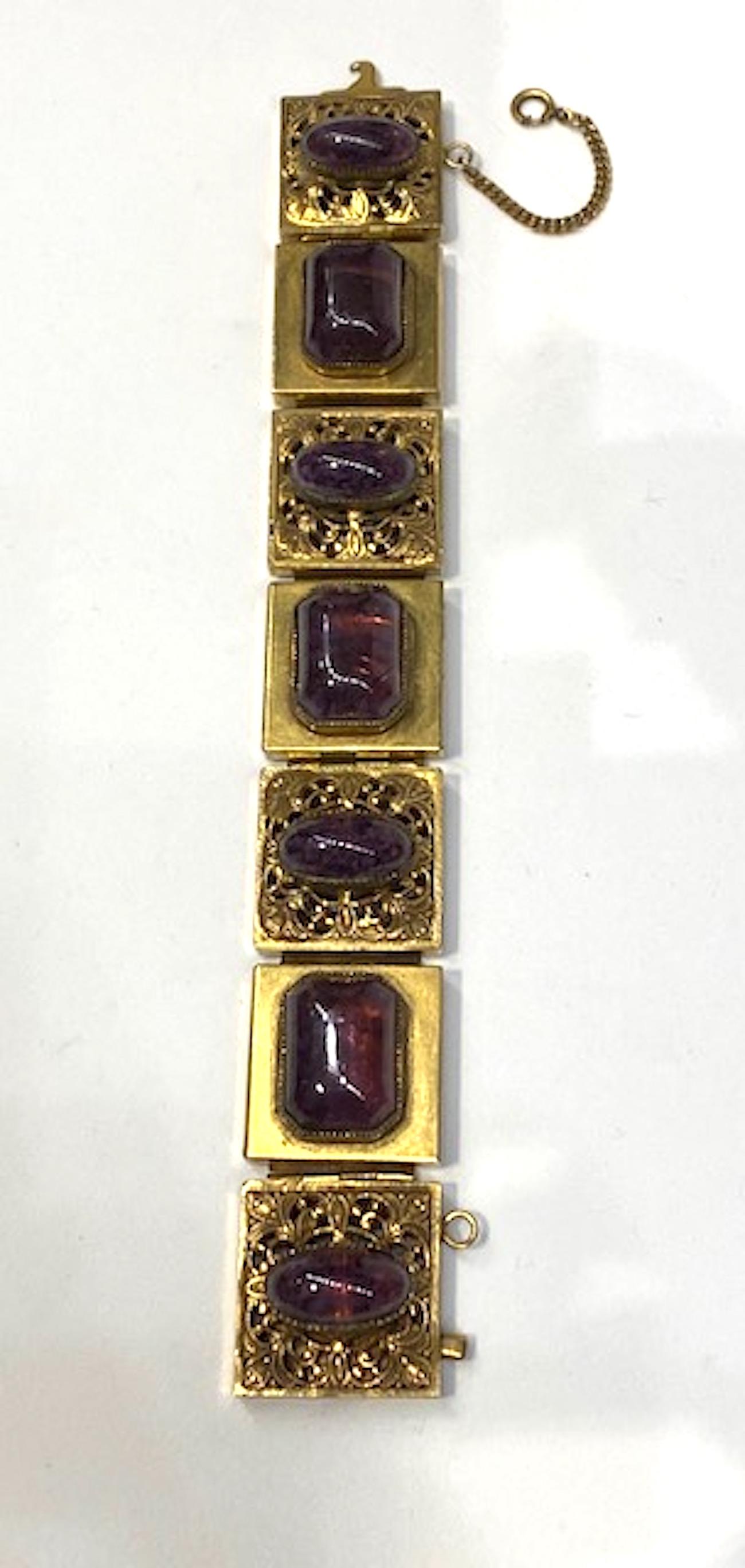 1940s Antique Gold with Purple Cabs Bracelet In Good Condition In New York, NY