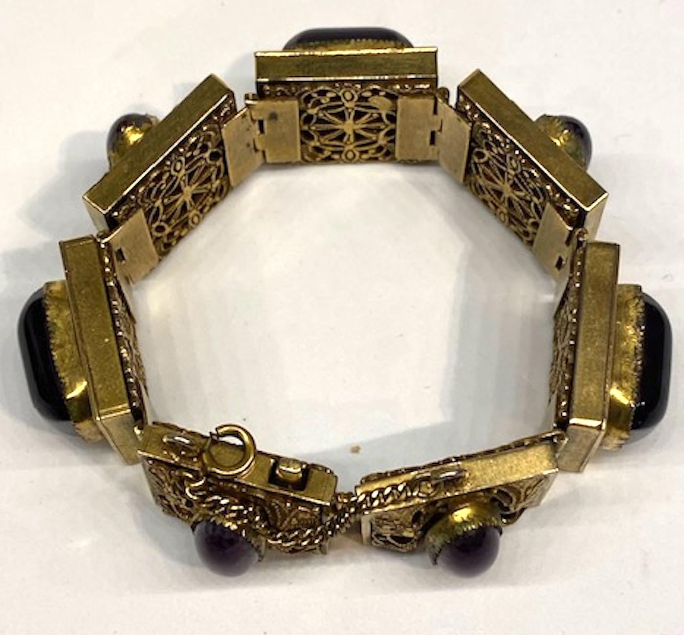 1940s Antique Gold with Purple Cabs Bracelet 2