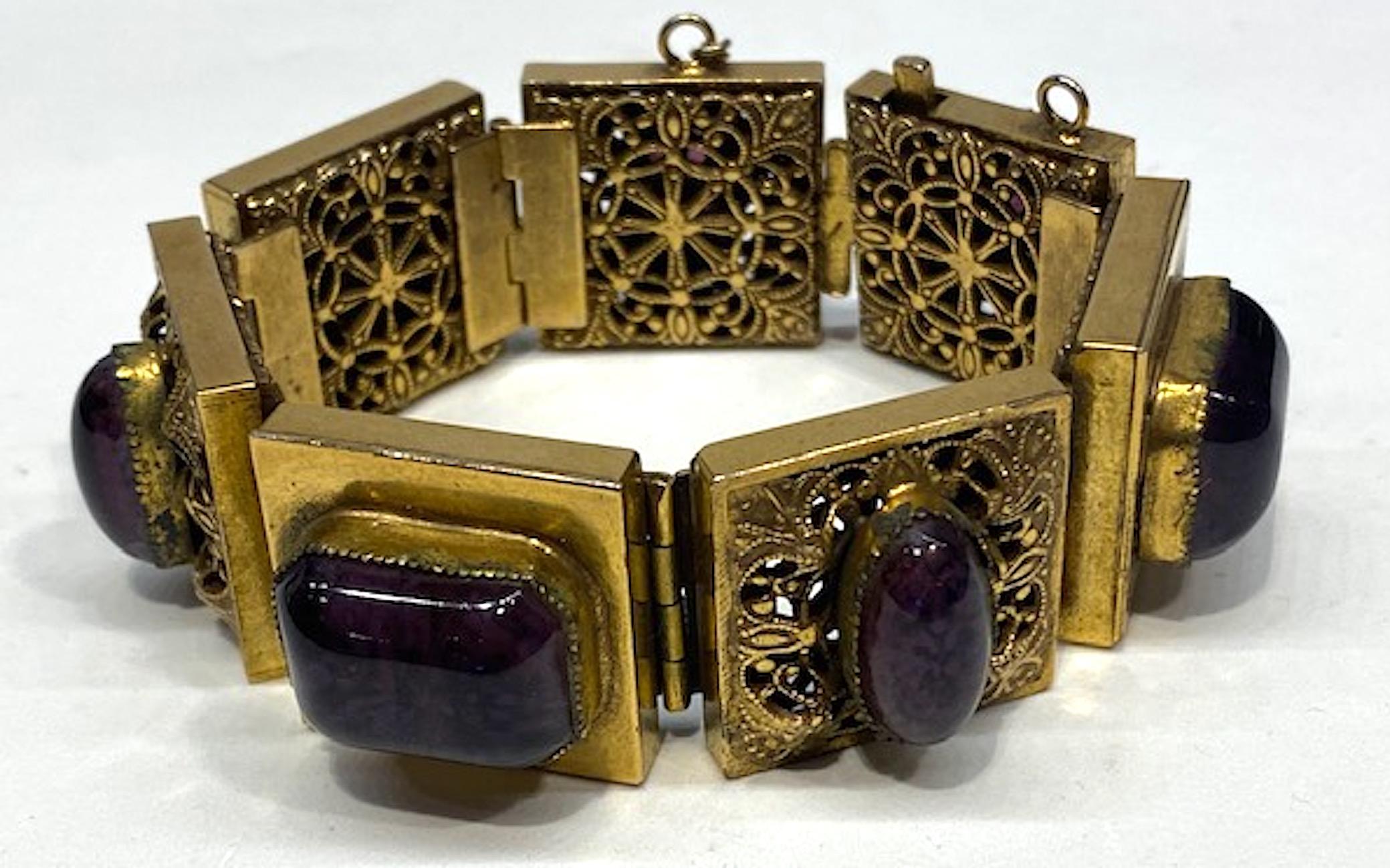 1940s Antique Gold with Purple Cabs Bracelet 3