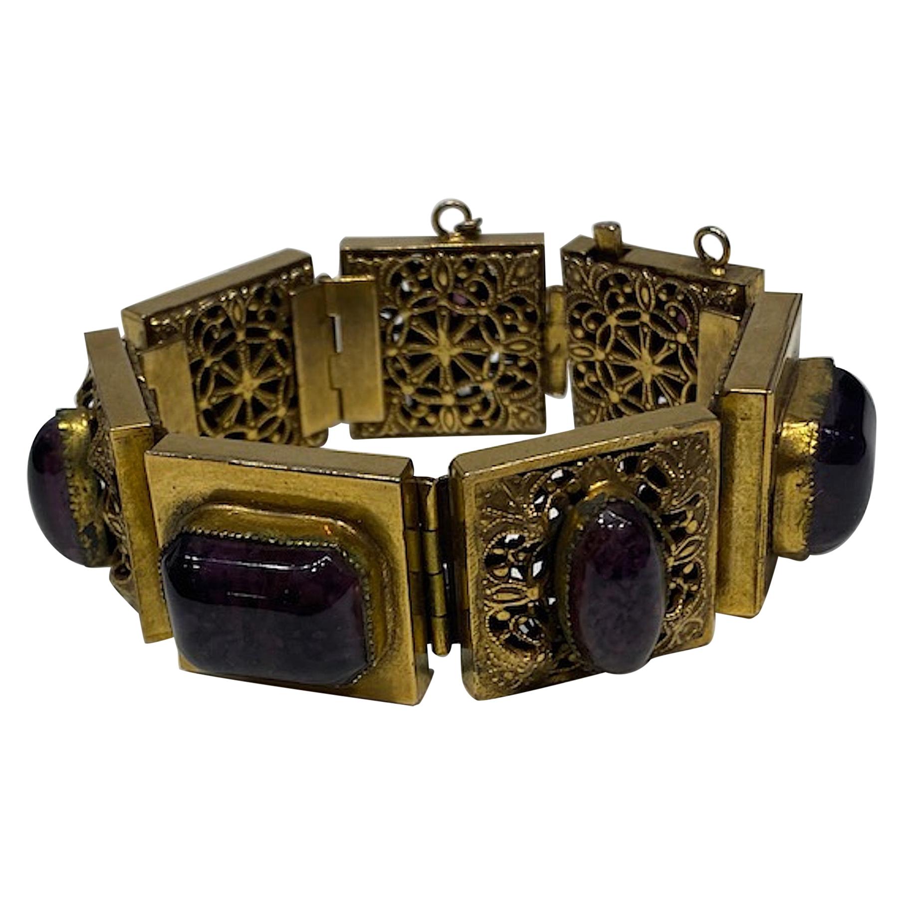 1940s Antique Gold with Purple Cabs Bracelet