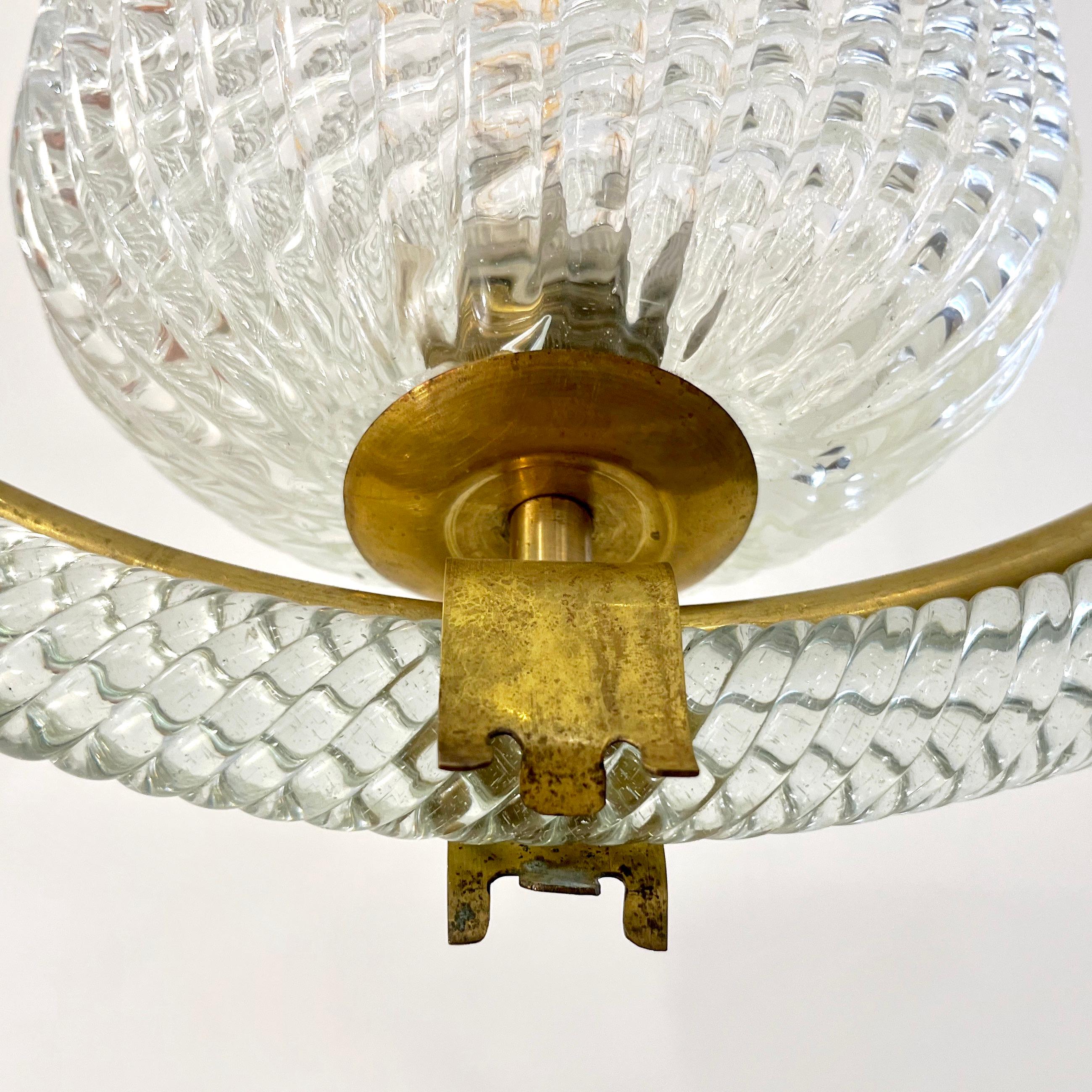 1940s, Antique Italian Art Deco Barovier Crystal Murano Glass Basket Chandelier 6