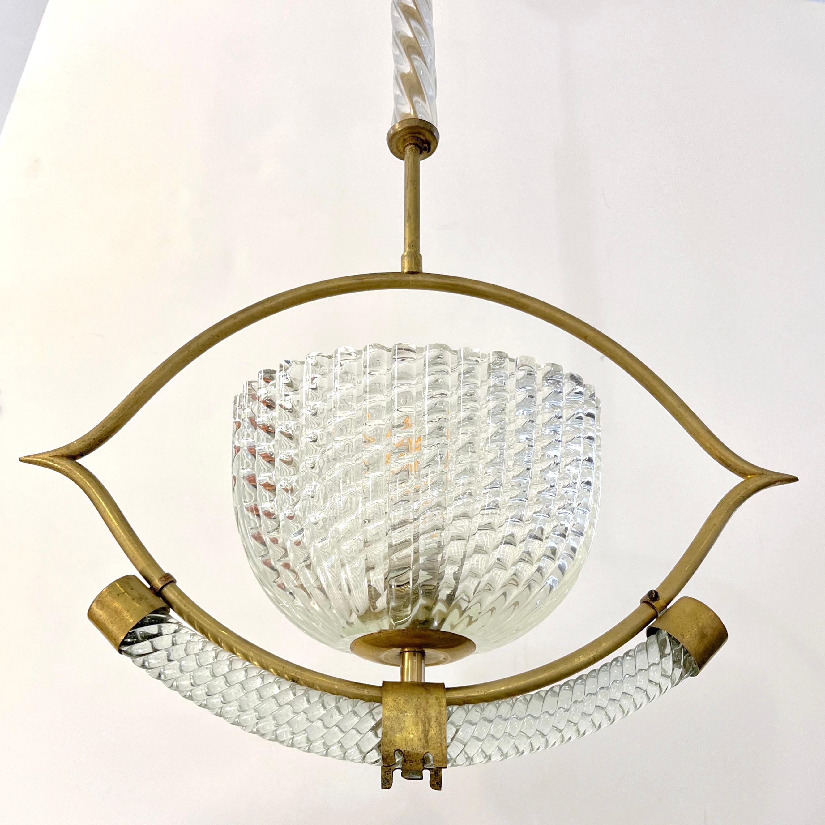 1940s, Antique Italian Art Deco Barovier Crystal Murano Glass Basket Chandelier 7