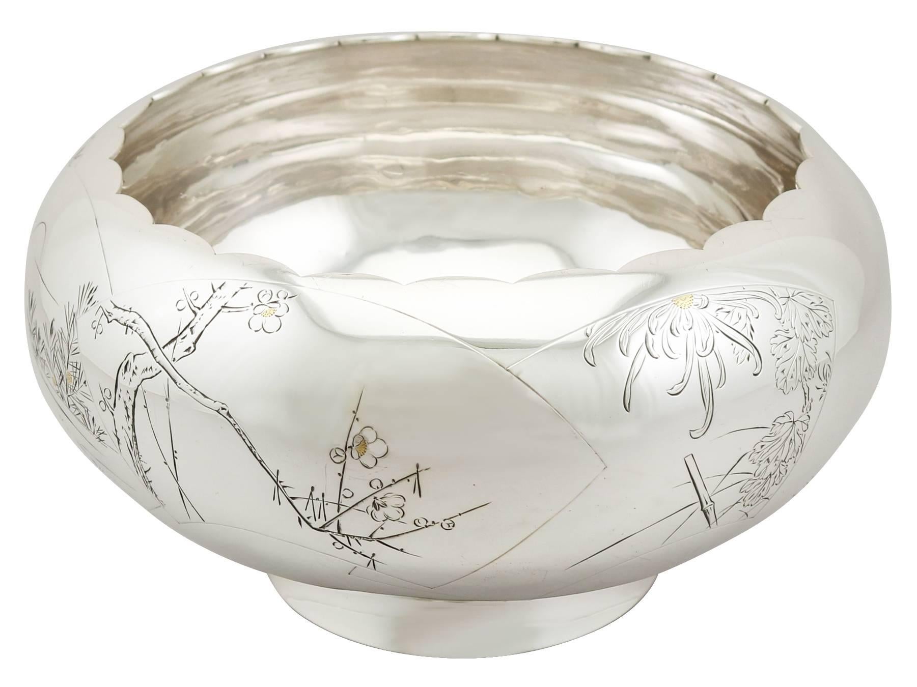 1940s Antique Japanese Silver Presentation Bowl In Excellent Condition In Jesmond, Newcastle Upon Tyne