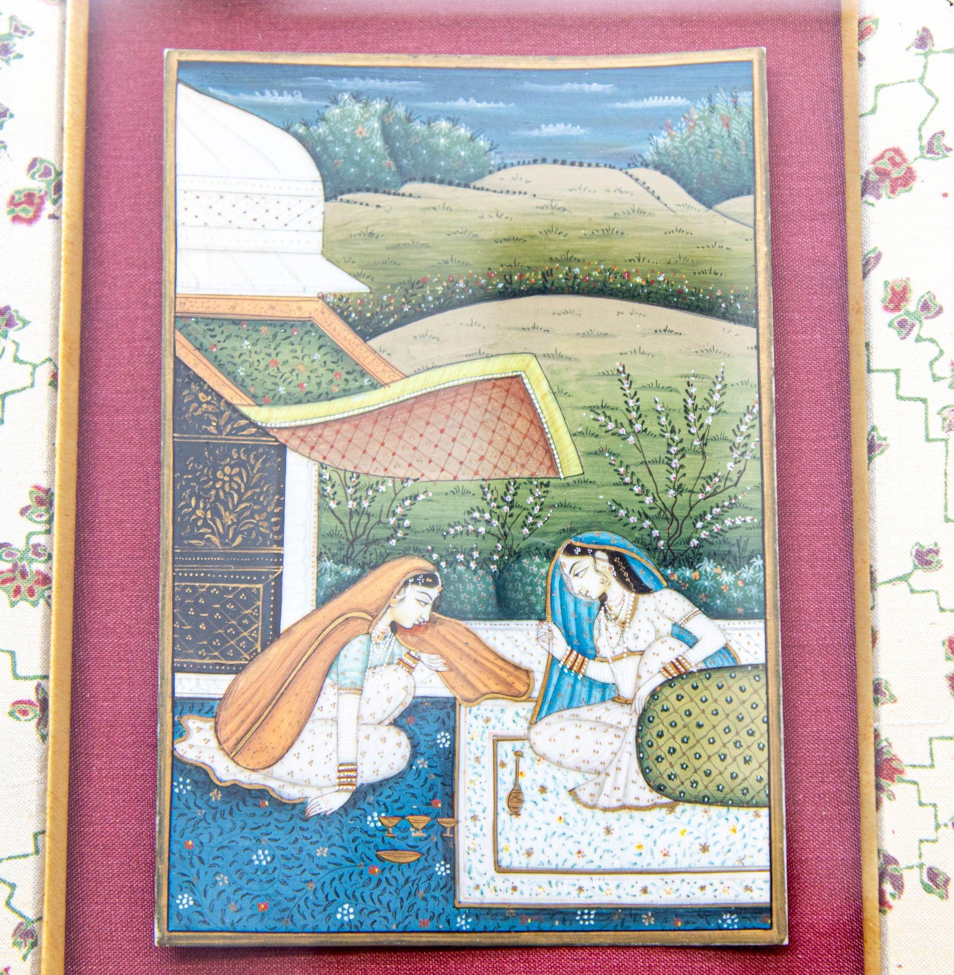 1940s Antique Mughal Miniature Paintings of Emperor Jahangir and Noor Jahan In Good Condition In North Hollywood, CA