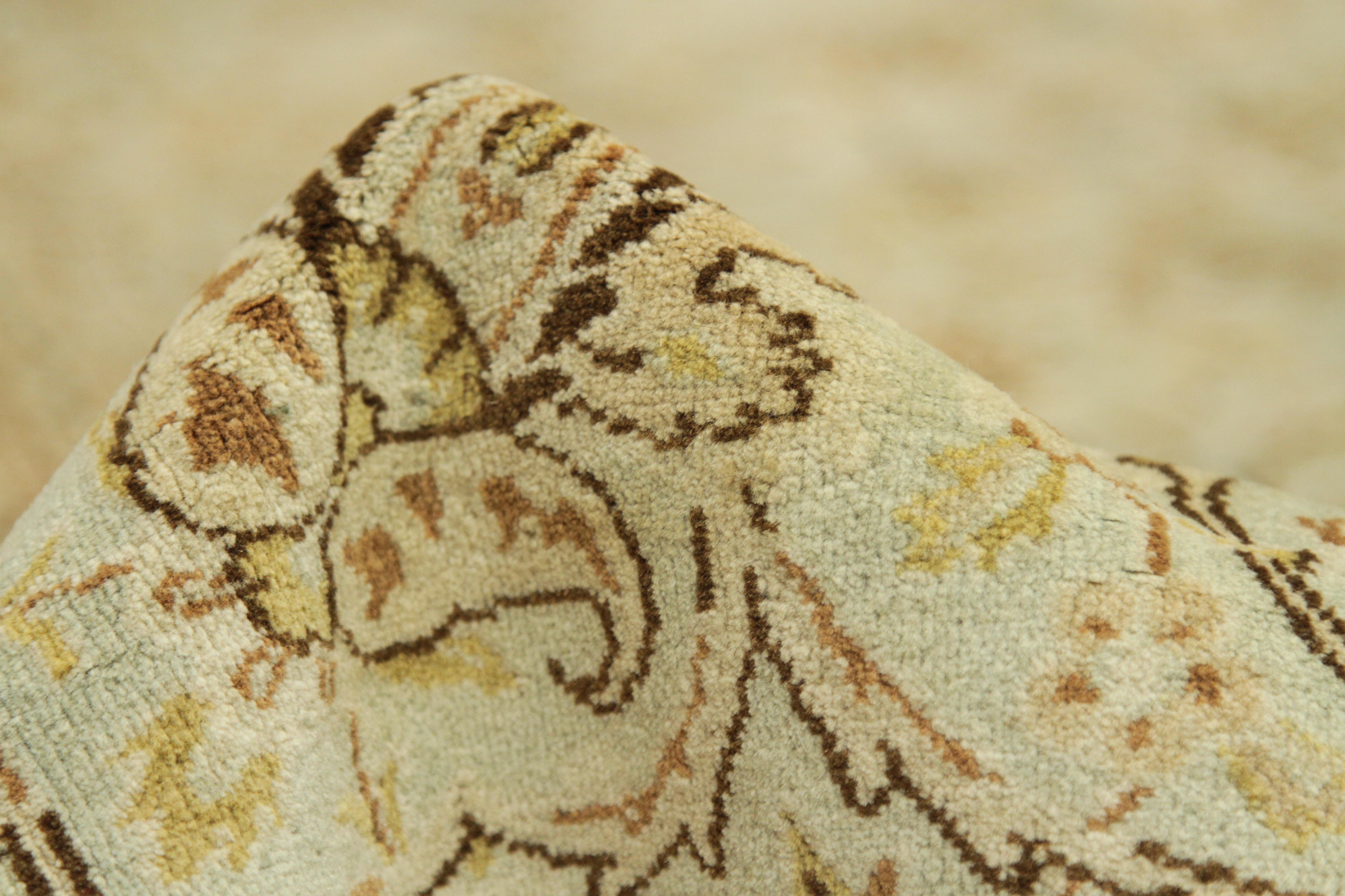 20th Century 1940s Antique Persian Kerman Rug with Ivory and Brown Flower Details over Beige For Sale