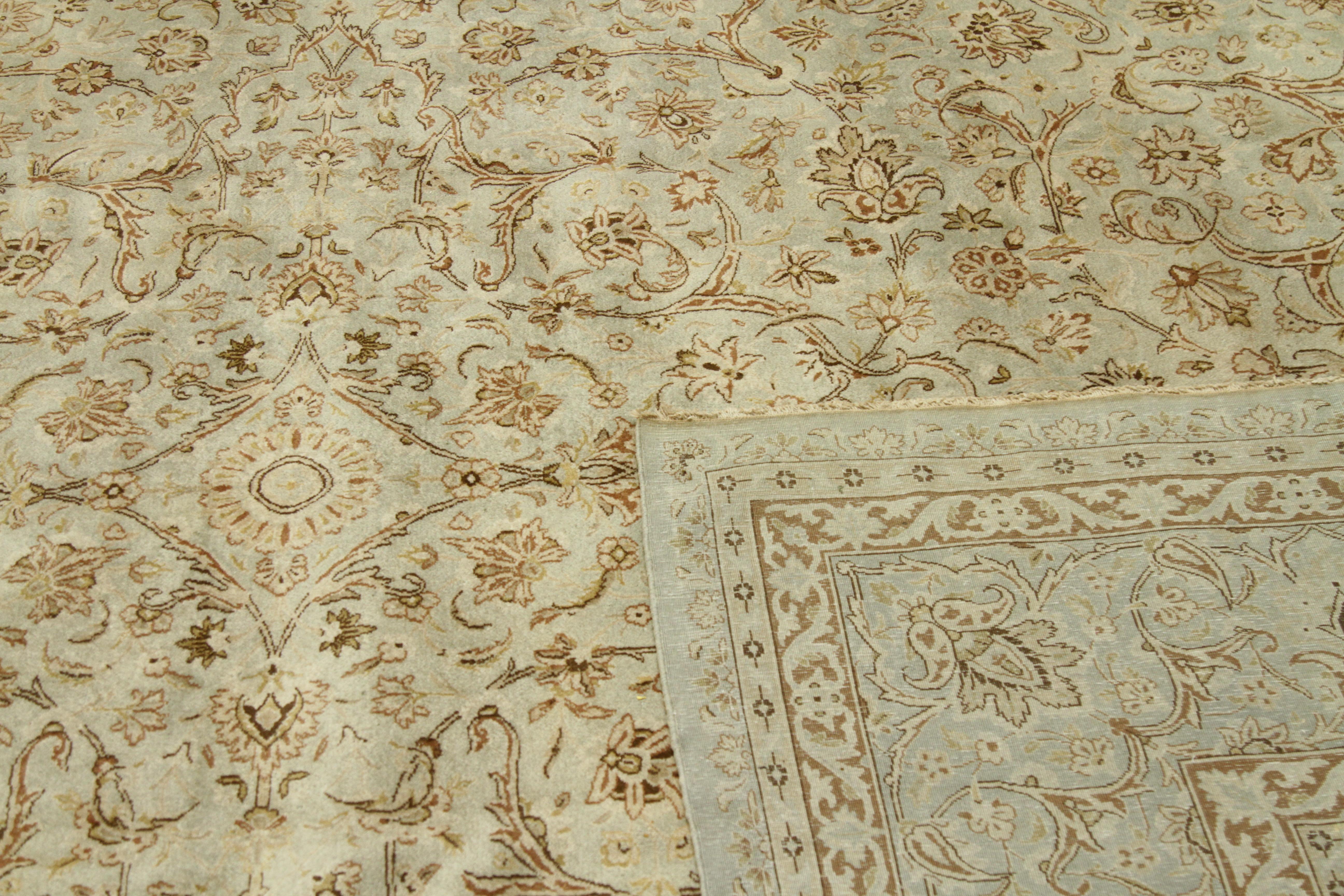 1940s Antique Persian Kerman Rug with Ivory and Brown Flower Details over Beige For Sale 1
