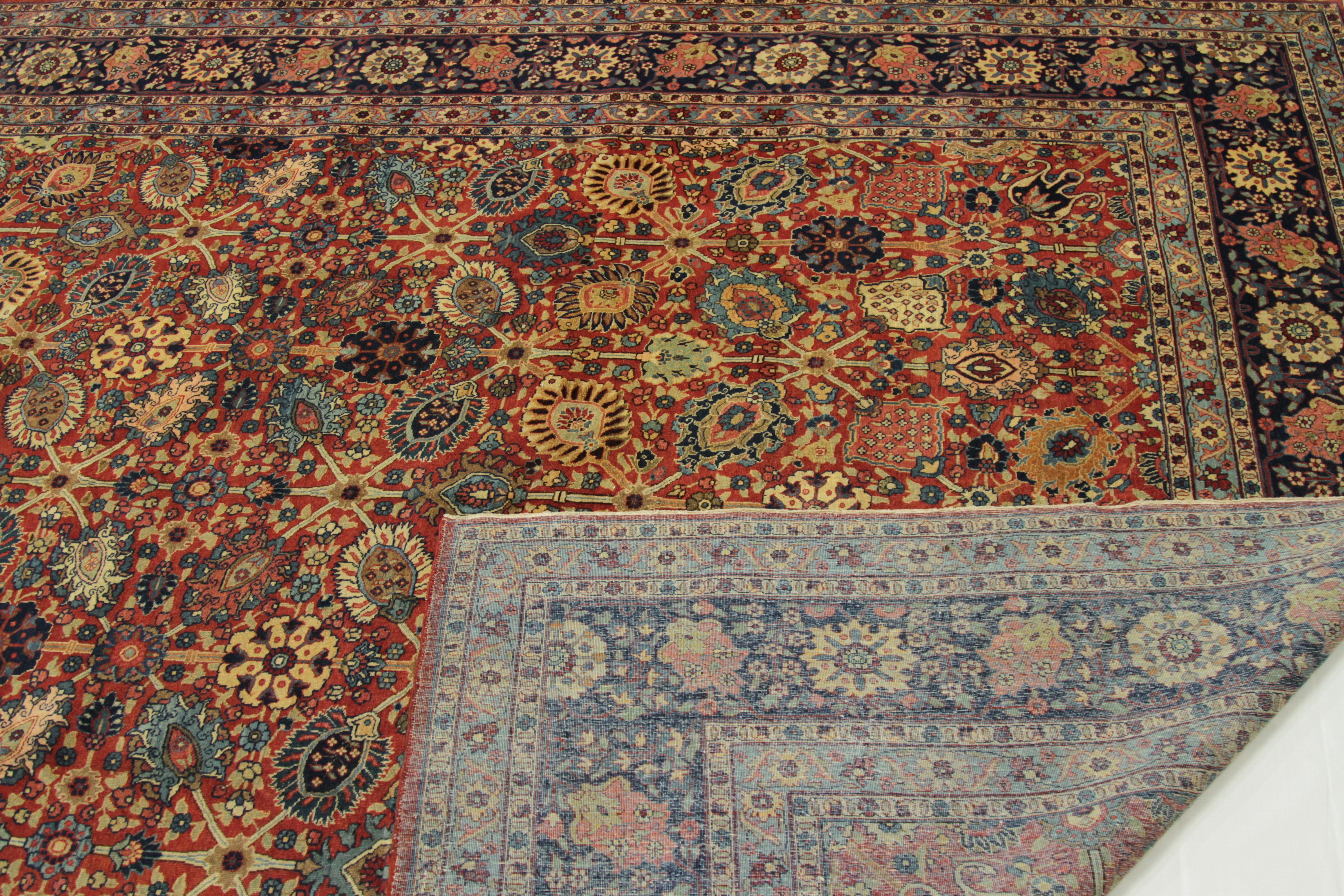 1940s Antique Persian Tabriz Rug with Jewel-Like ‘Herati’ Floral Patterns  In Excellent Condition For Sale In Dallas, TX