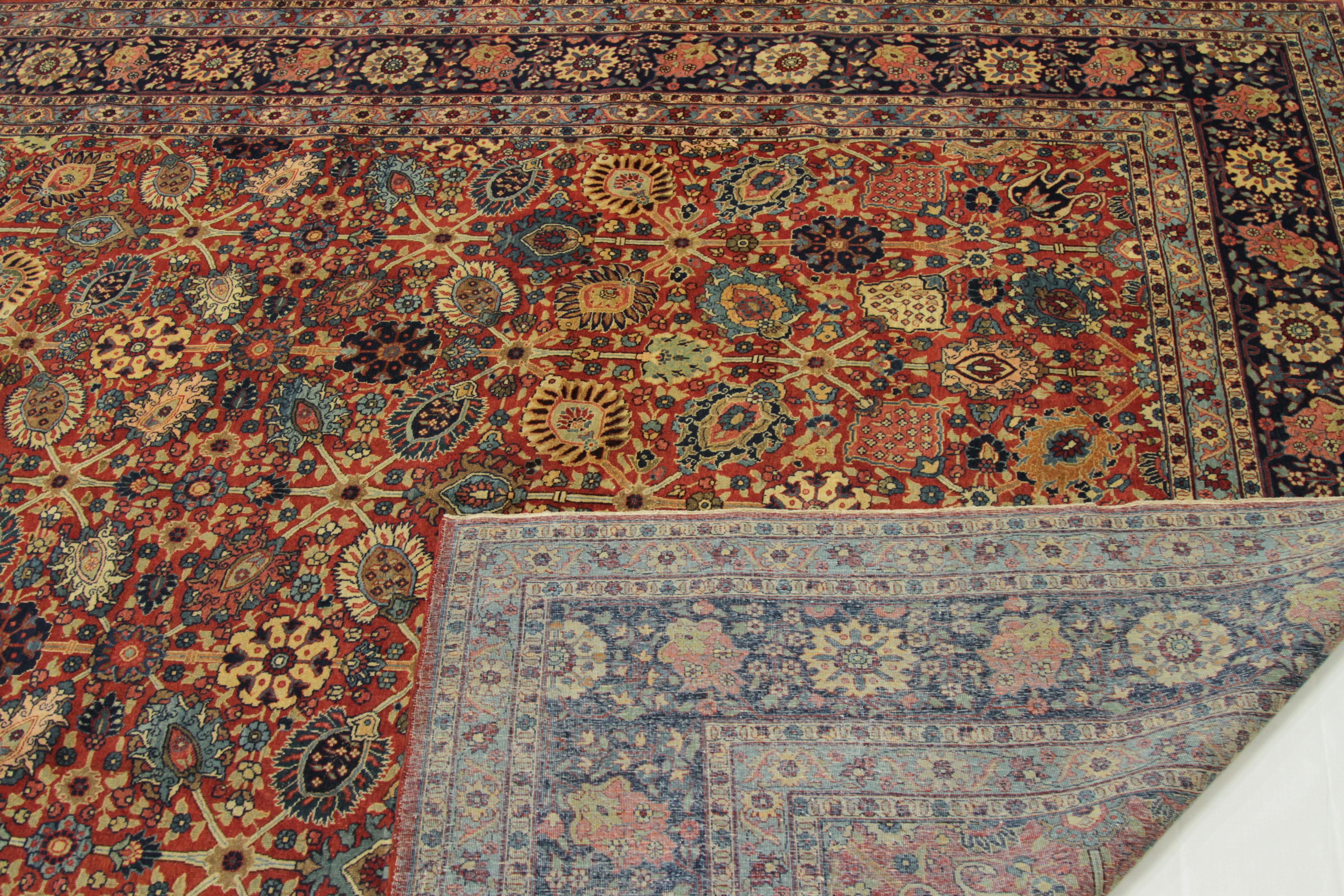 Hand-Knotted 1940s Antique Persian Tabriz Rug with Jewel-Like ‘Herati’ Floral Patterns For Sale
