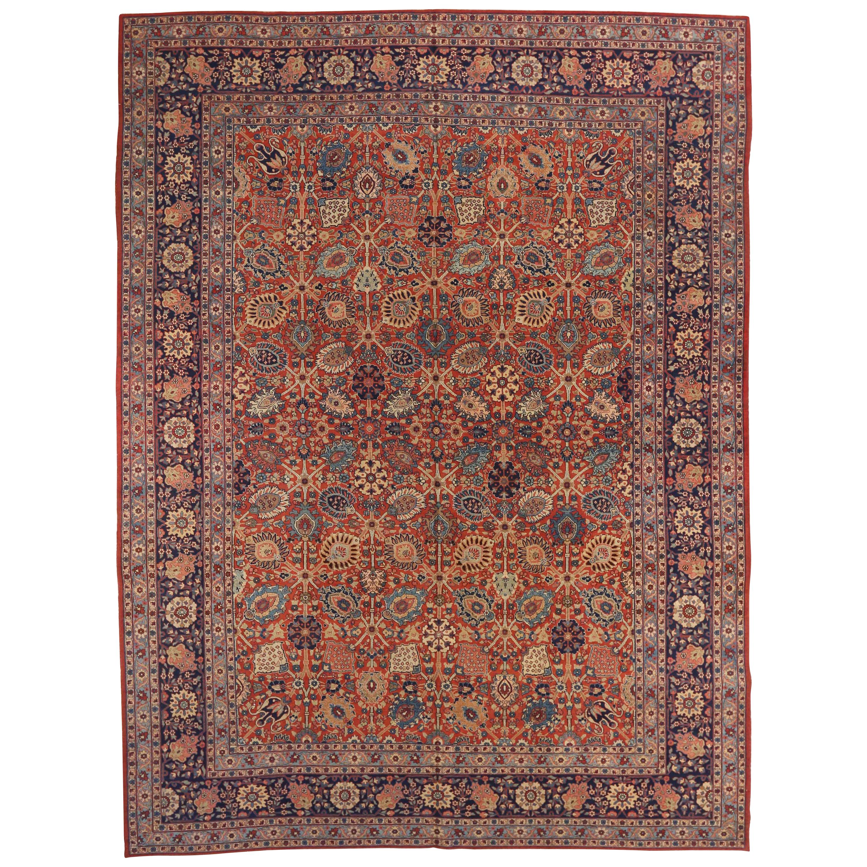 1940s Antique Persian Tabriz Rug with Jewel-Like ‘Herati’ Floral Patterns For Sale