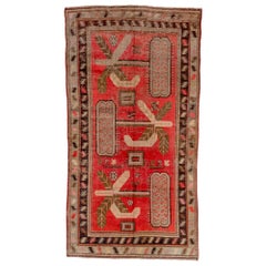1940s Antique Pictorial Khotan Rug, Red Field, Landscape Orientation