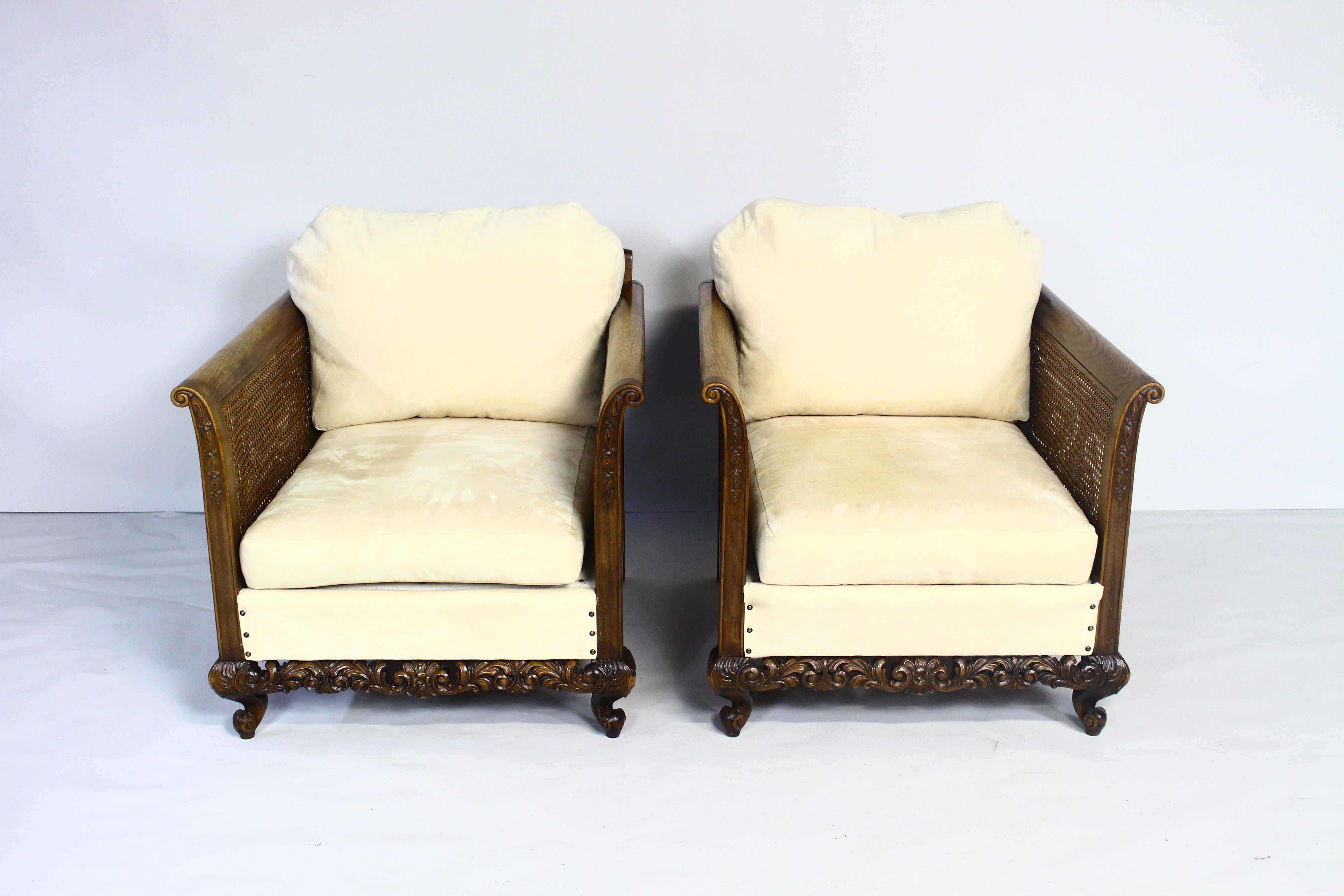 Art Deco 1940s Antique Rattan Armchairs Set of 2 For Sale