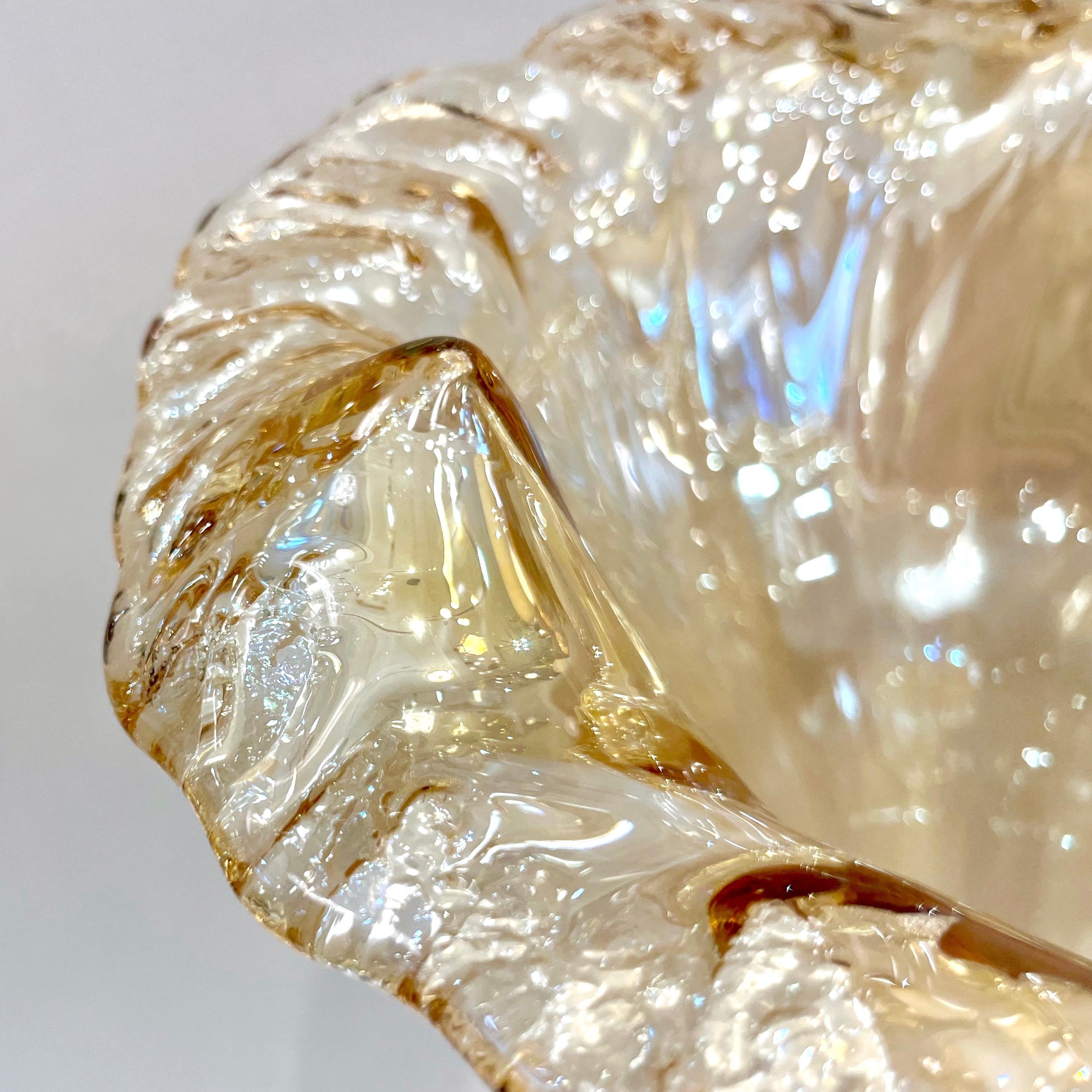 1940s Antique Italian Art Deco Amber Gold Crystal Murano Glass Tall Lily Vase For Sale 3
