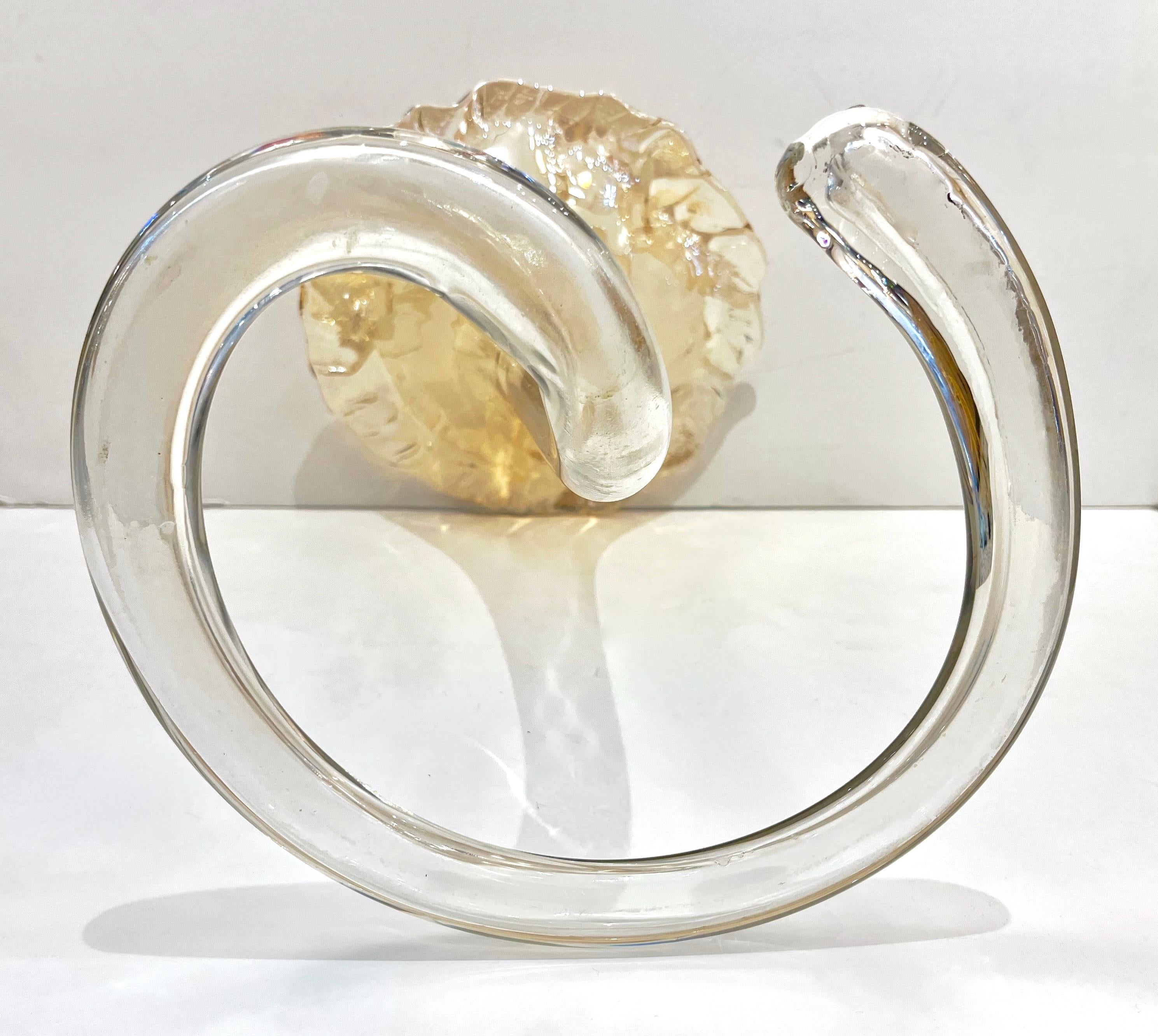 1940s Antique Italian Art Deco Amber Gold Crystal Murano Glass Tall Lily Vase For Sale 4