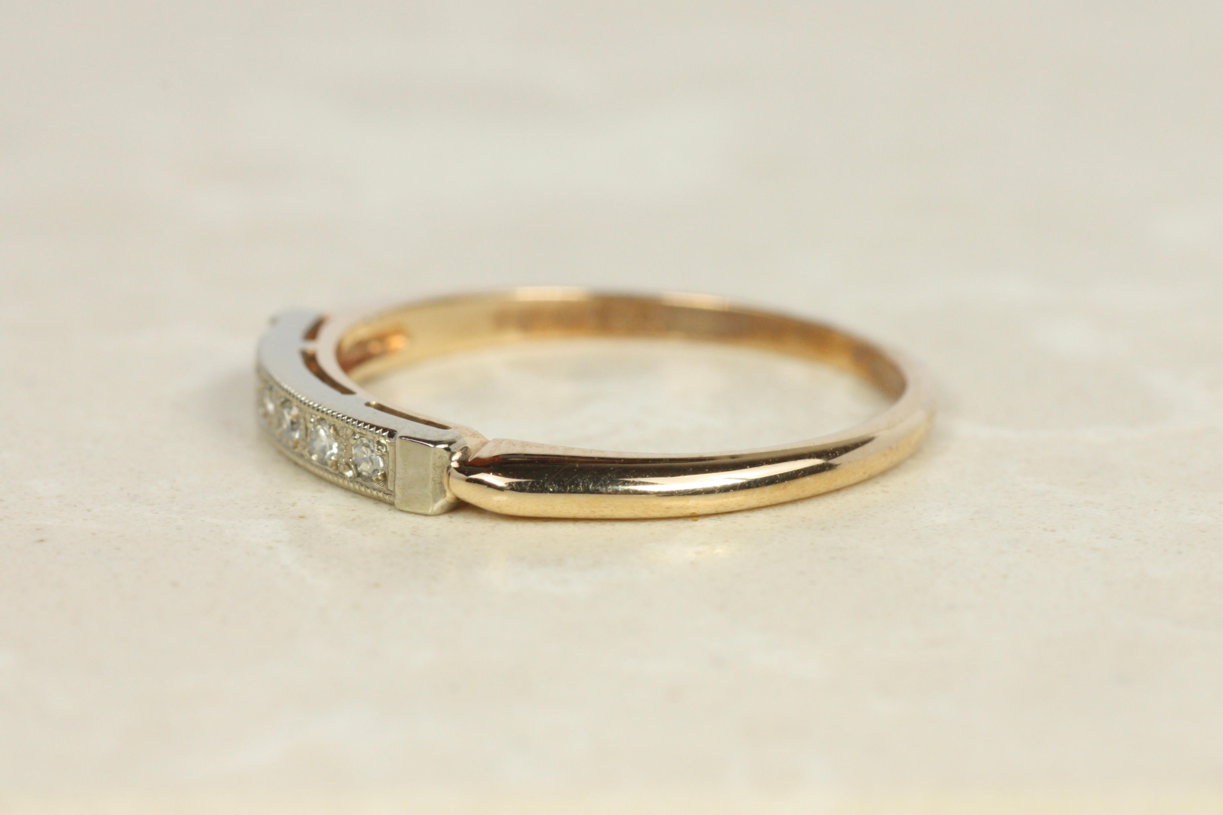 1940s Antique Two-Tone Diamond Wedding Band in 14K Yellow & White Gold For Sale 1