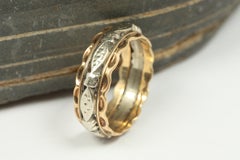 1940s Antique Two-Tone Scalloped 6.7mm Wedding Band in 14K White & Yellow Gold