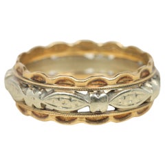 1940s Vintage Two-Tone Scalloped 6.7mm Wedding Band in 14K White & Yellow Gold