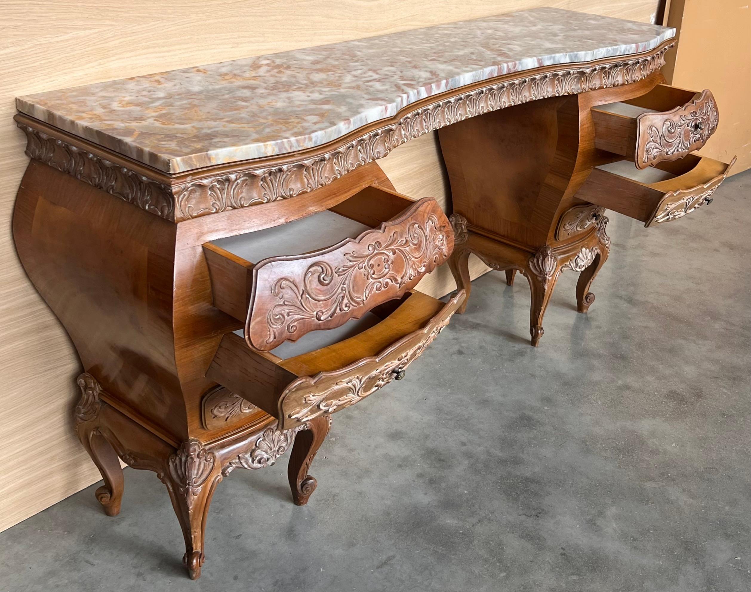1940s Antique Vanity Baroque Spanish, Dressing Table, Hand Carved Walnut & Burl For Sale 5