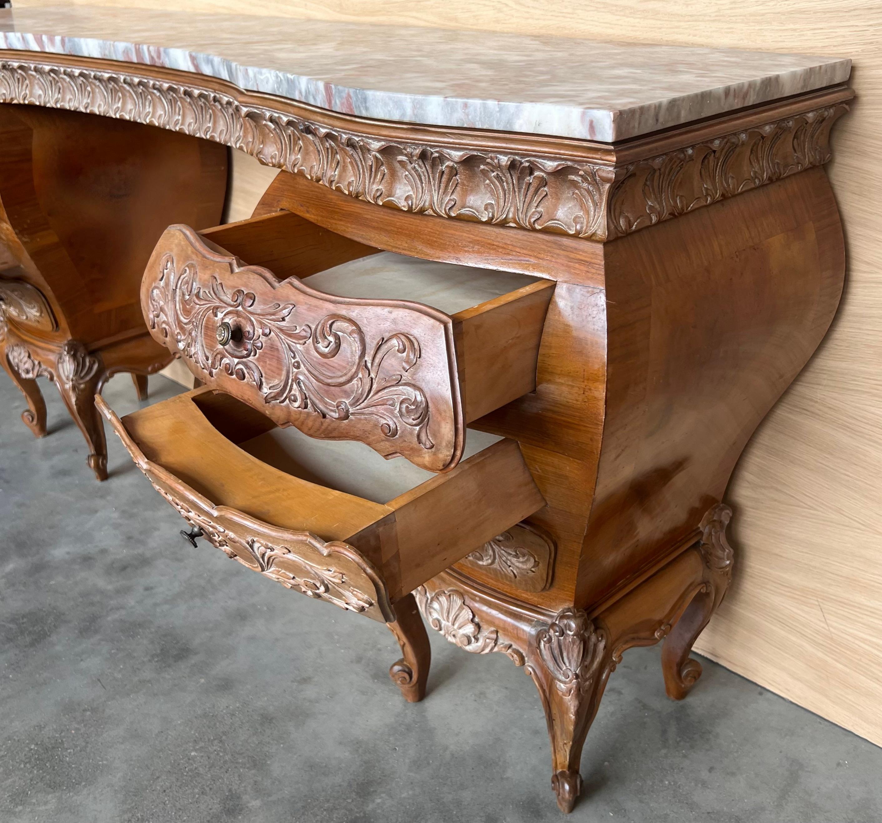 1940s Antique Vanity Baroque Spanish, Dressing Table, Hand Carved Walnut & Burl For Sale 6