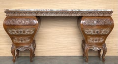 1940s Antique Vanity Baroque Spanish, Dressing Table, Hand Carved Walnut & Burl