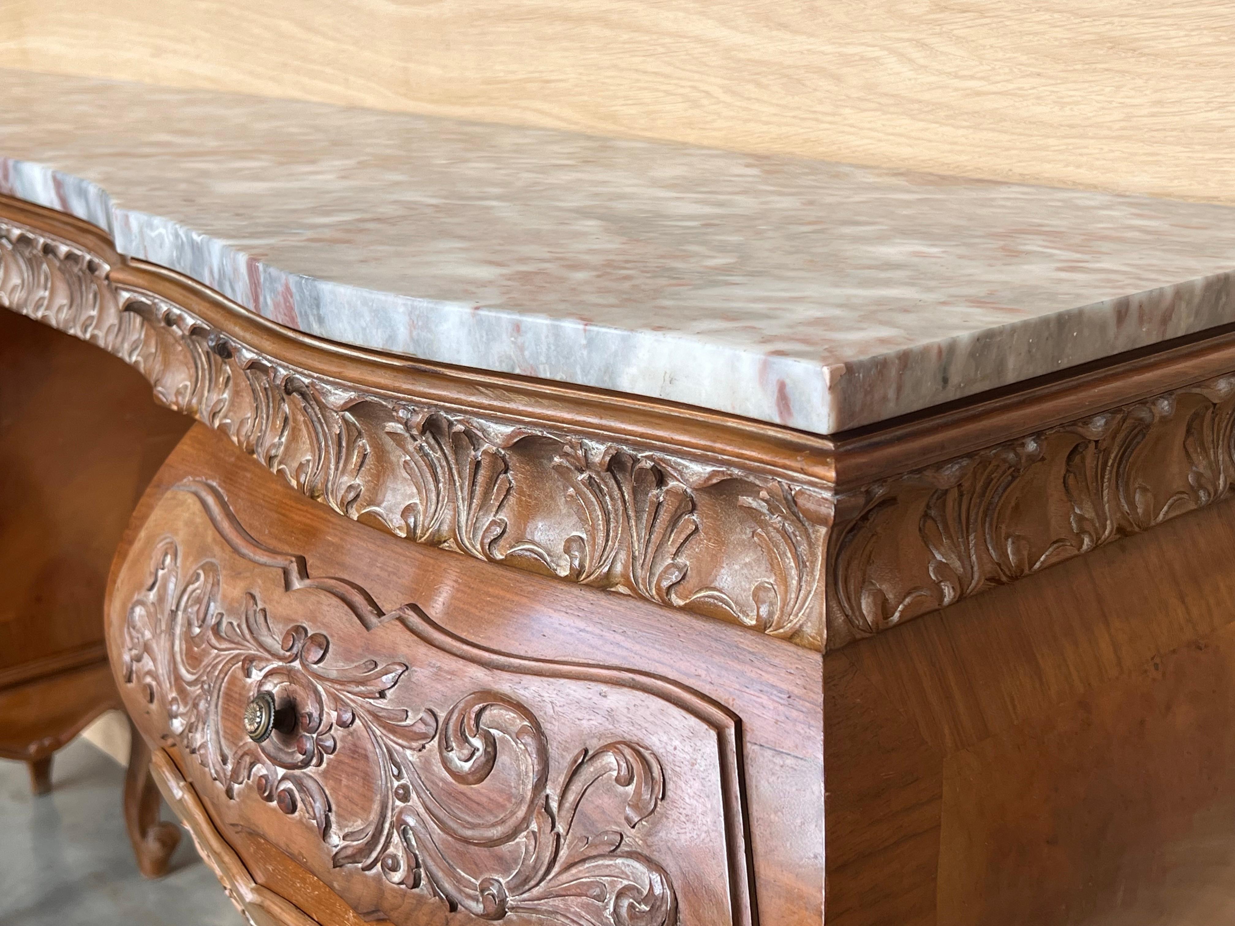 1940s Antique Vanity Baroque Spanish, Dressing Table, Hand Carved Walnut & Burl For Sale 1